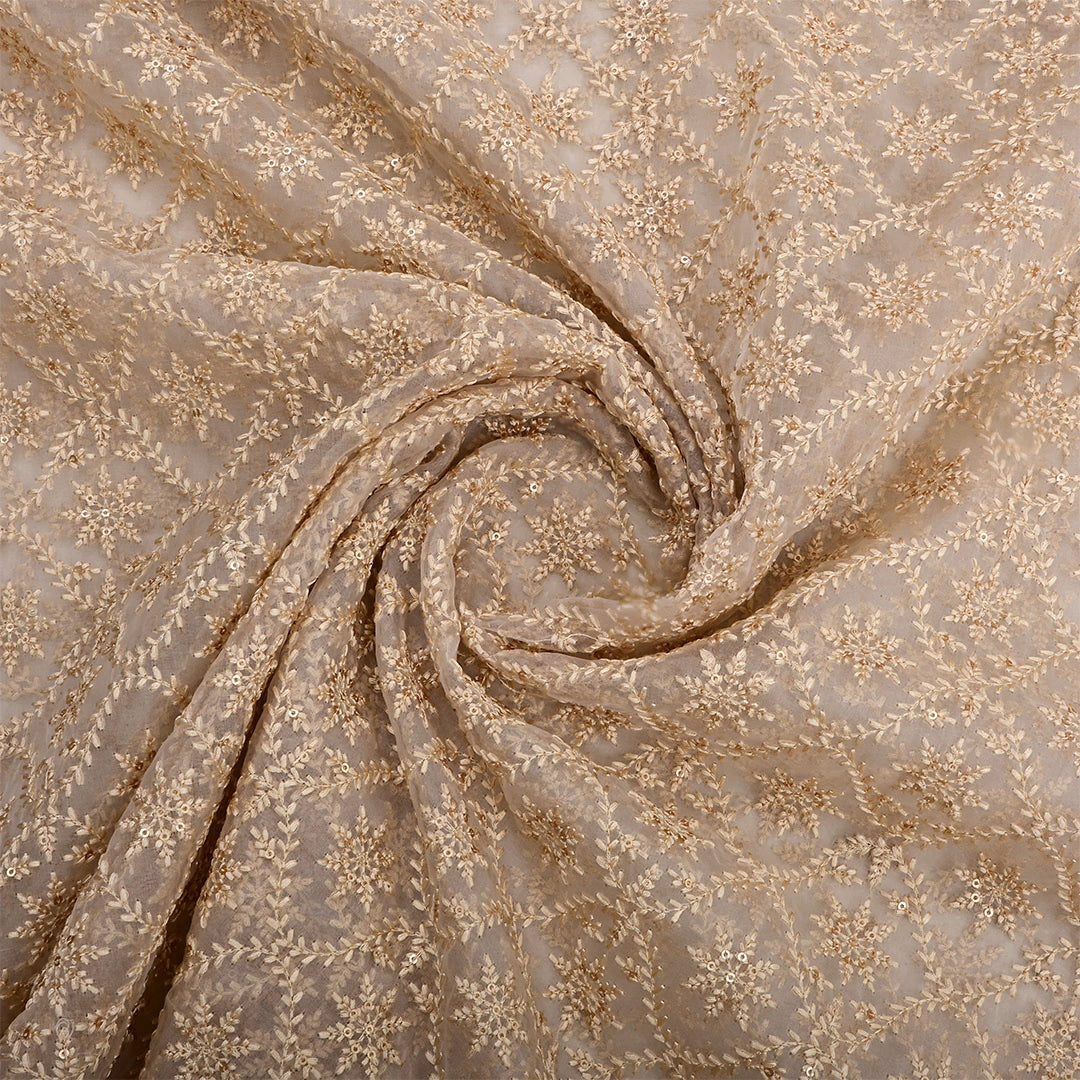 Antique White Beige Organza Thread Work Fabric