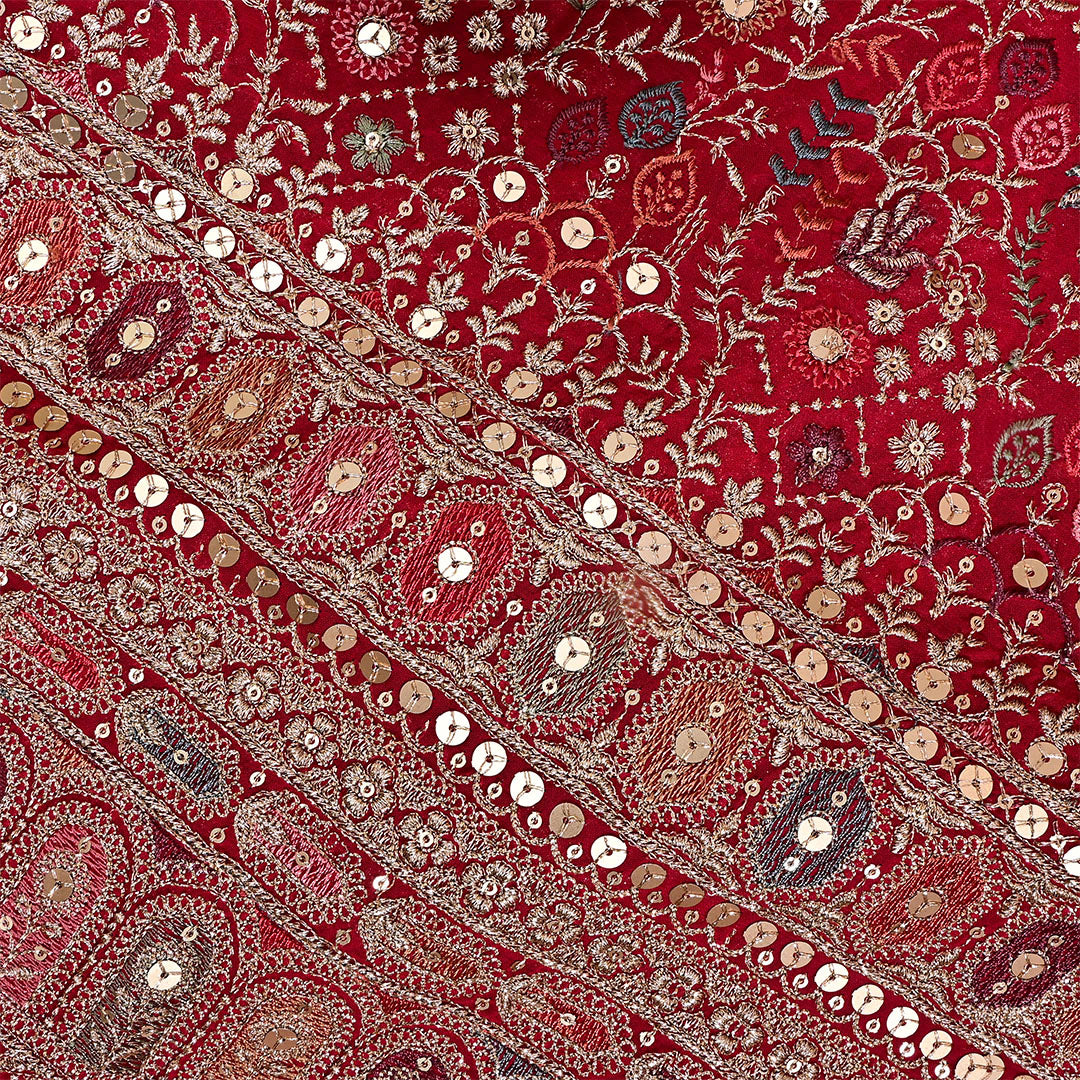 Red Georgette Embroidered Fabric