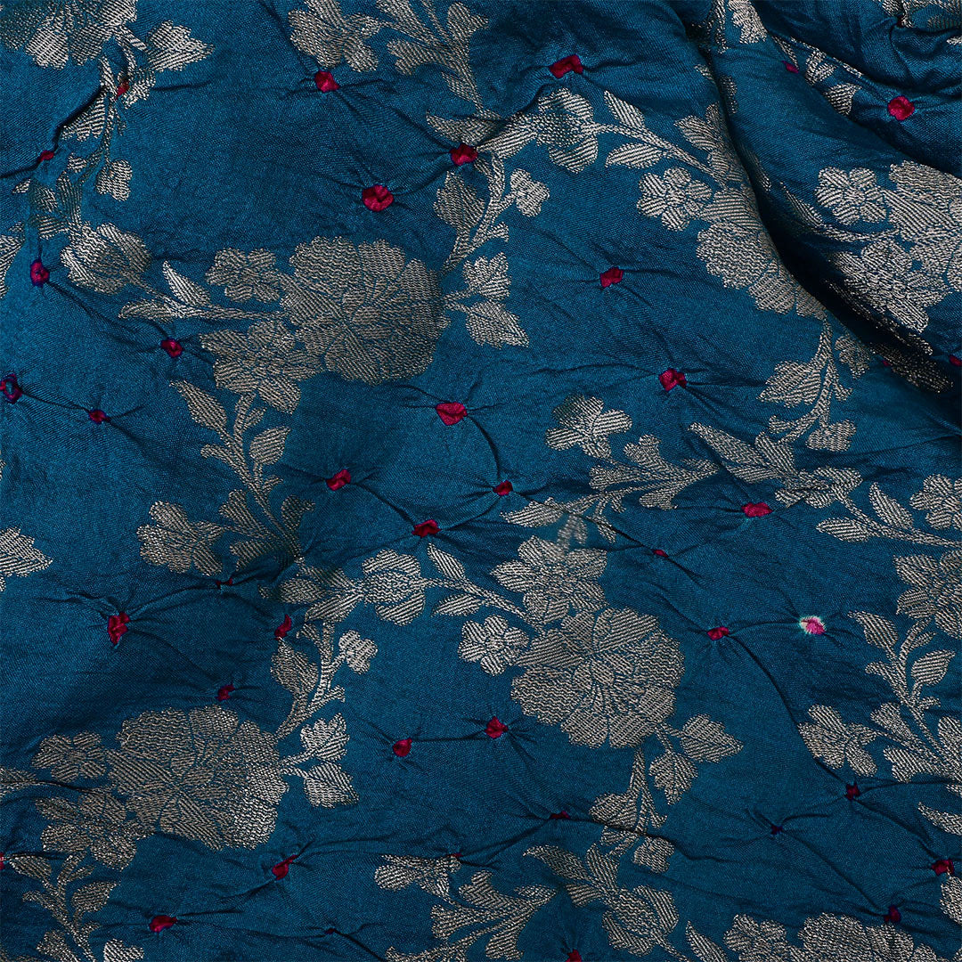 Astronaut Blue Silk Bandhani Fabric With Jaal Design