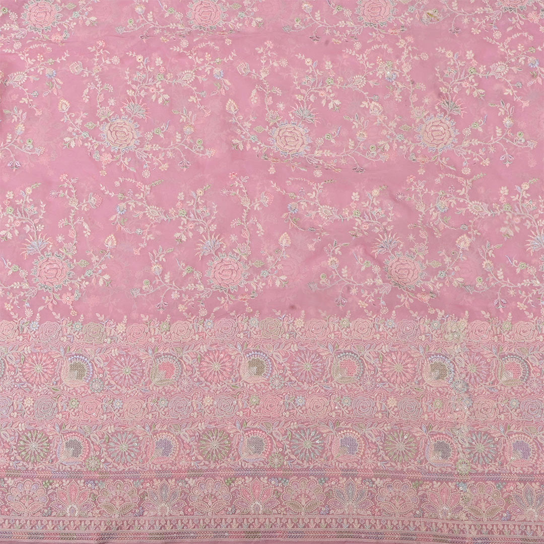 Turkish Rose Pink Georgette Embroidered Fabric