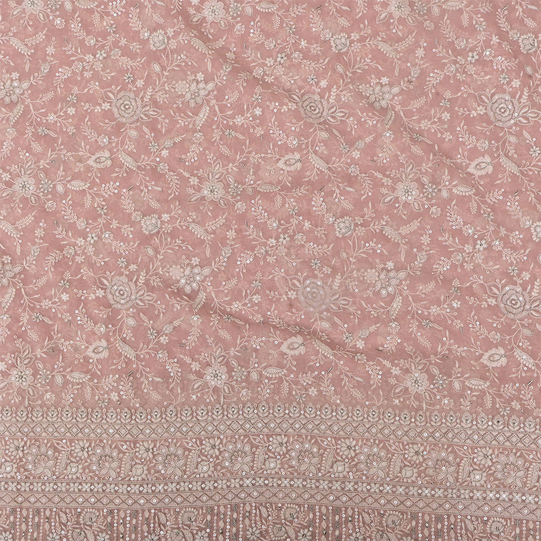 Rosy Brown Georgette Embroidered Fabric