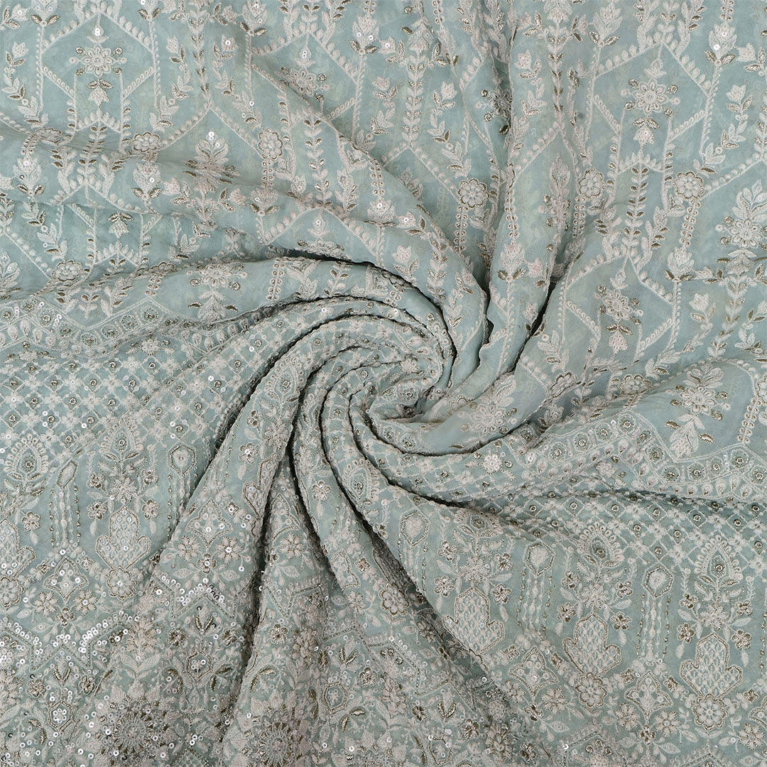 Oslo Gray Georgette Embroidered Fabric