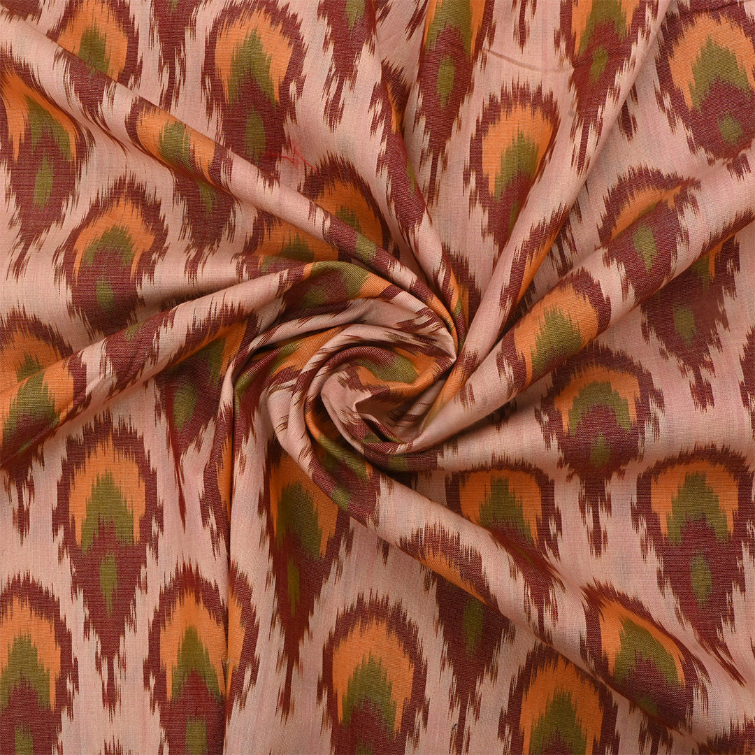Pinkish Tan Chanderi Ikat Fabric
