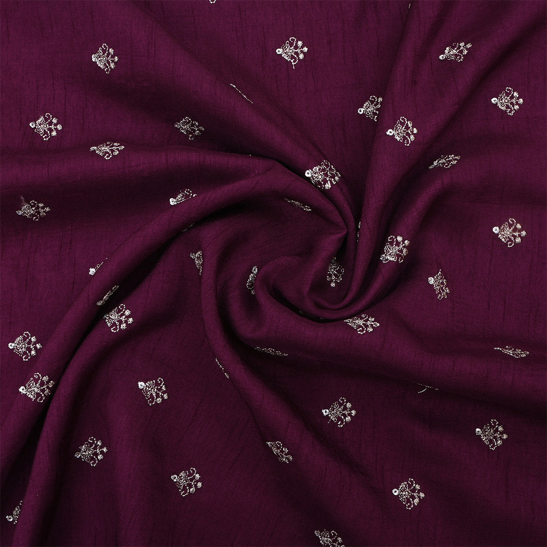 Barrosa Magenta Red Silk Fabric With Embroidery Work