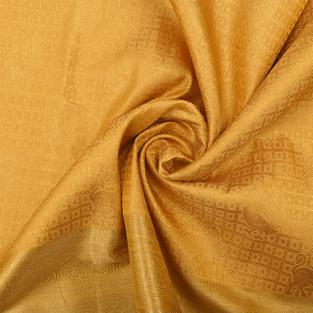 Gold Kanjivaram Silk Fabric With Checks Pattern