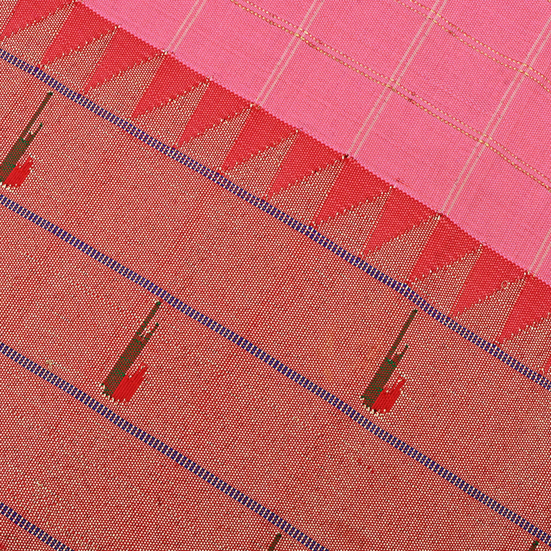 Pink Silk Fabric With Paithani Border