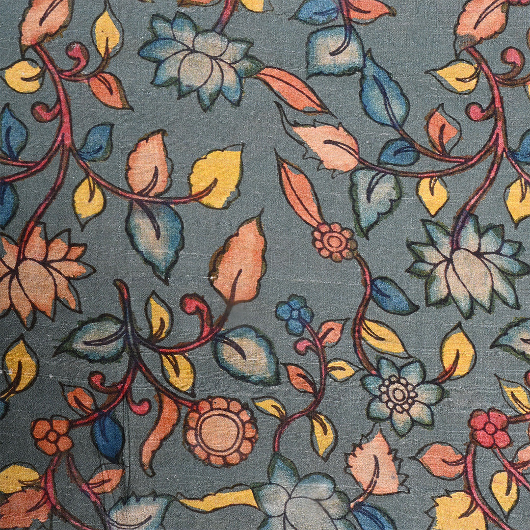 Dove Gray Dupion Fabric With Digital Print