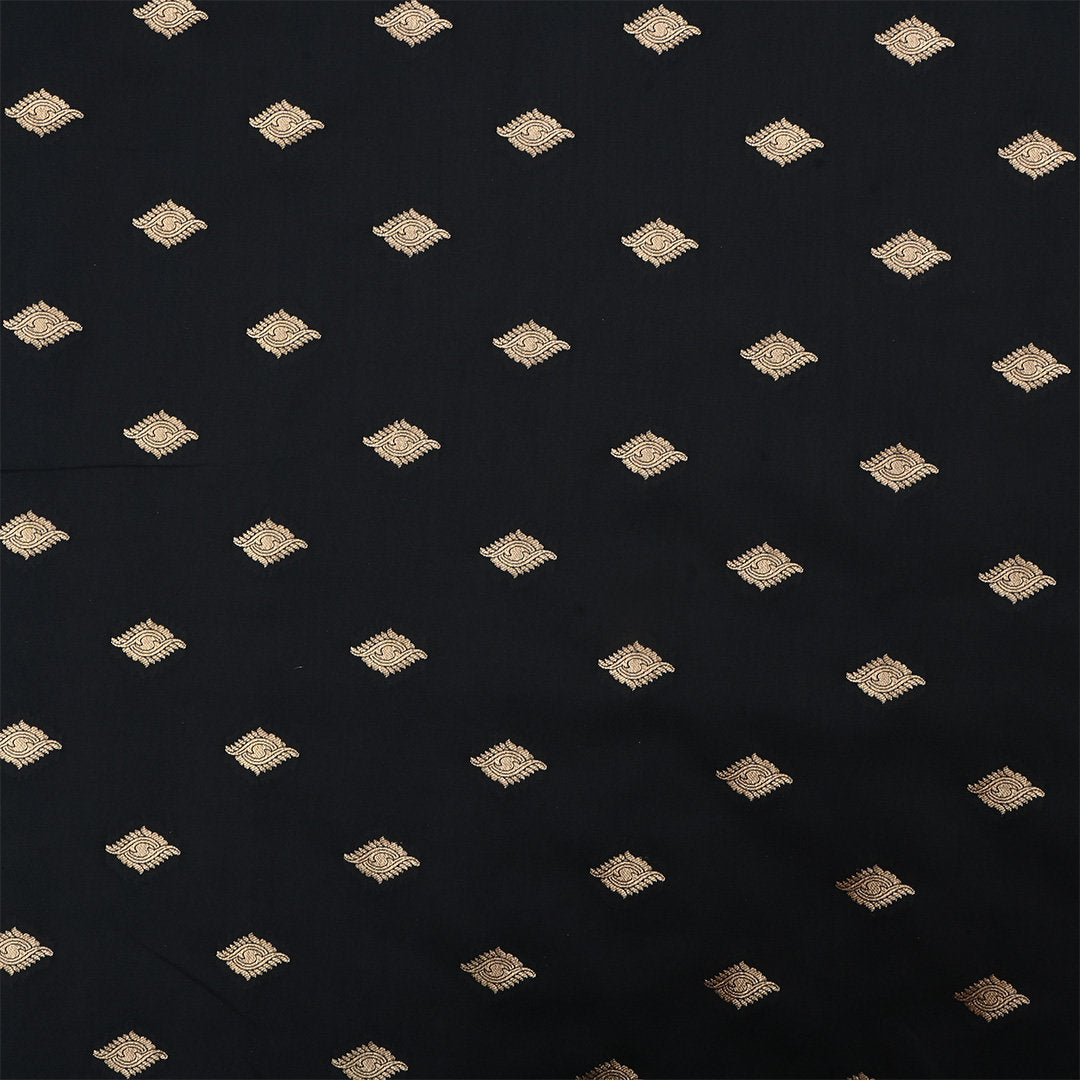 Black Jamawar Silk Fabric With Eye Butti'S