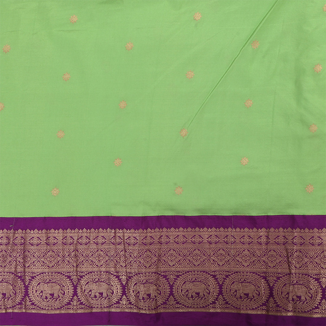 Pistachio Green Jamawar Silk Fabric With Contrast Border