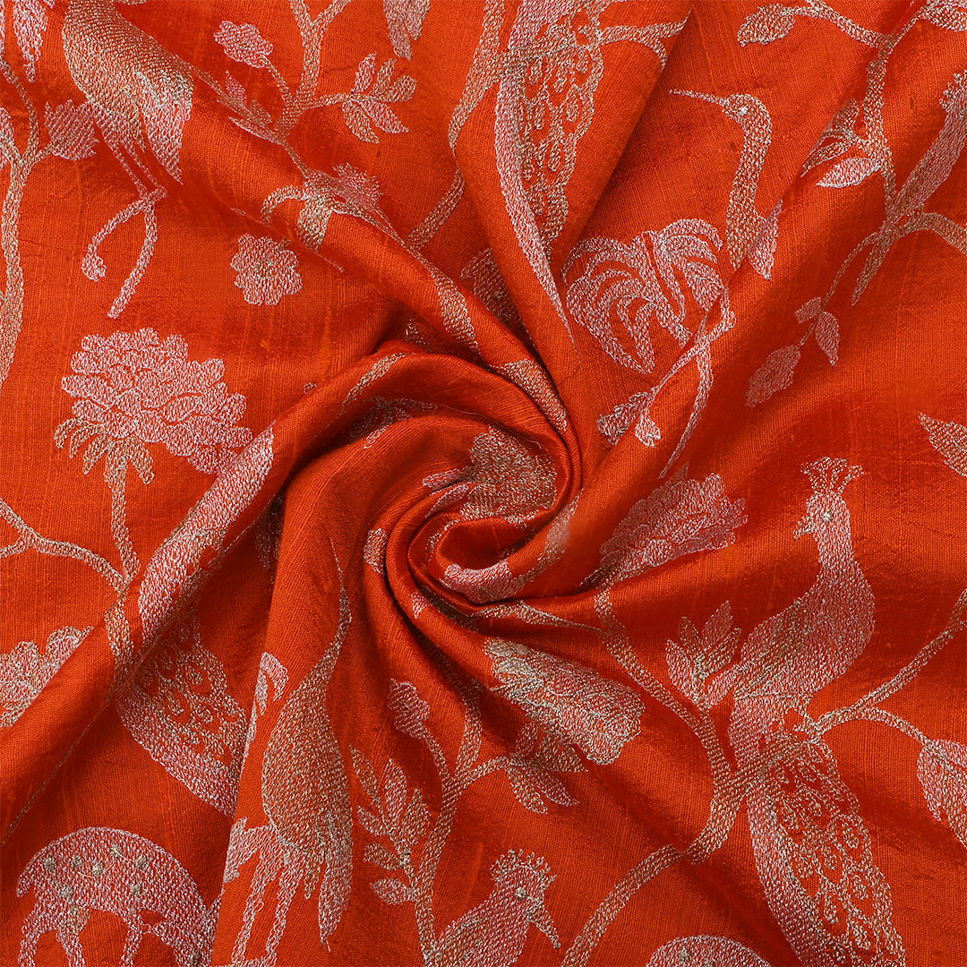 Sinopia Reddish Orange Dupion Raw Silk Weaved Fabric
