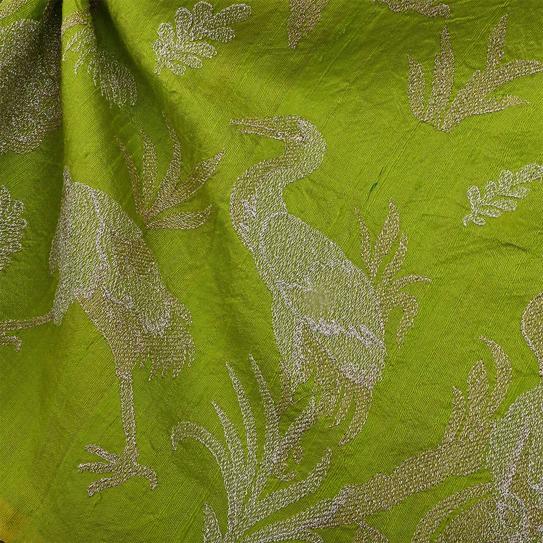 Green Onion Dupion Raw Silk Weaved Fabric