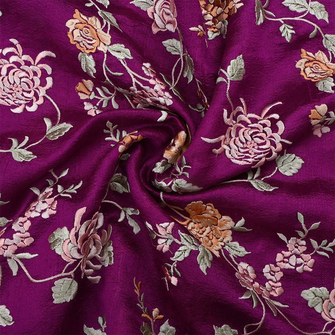 Barossa Purple Dupion Raw Silk Embroidered Fabric