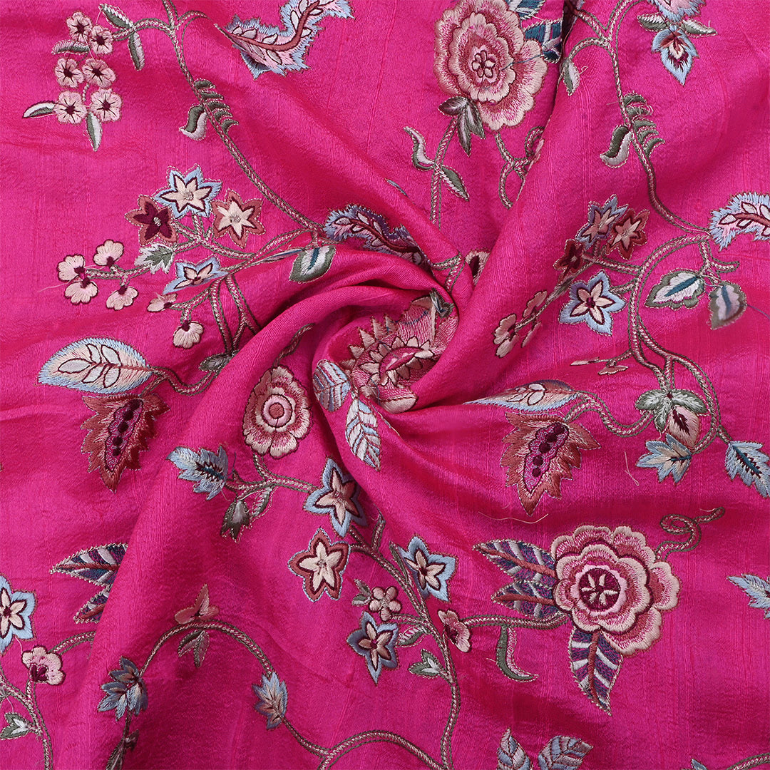 Burnt Pink Dupion Raw Silk Embroidered Fabric