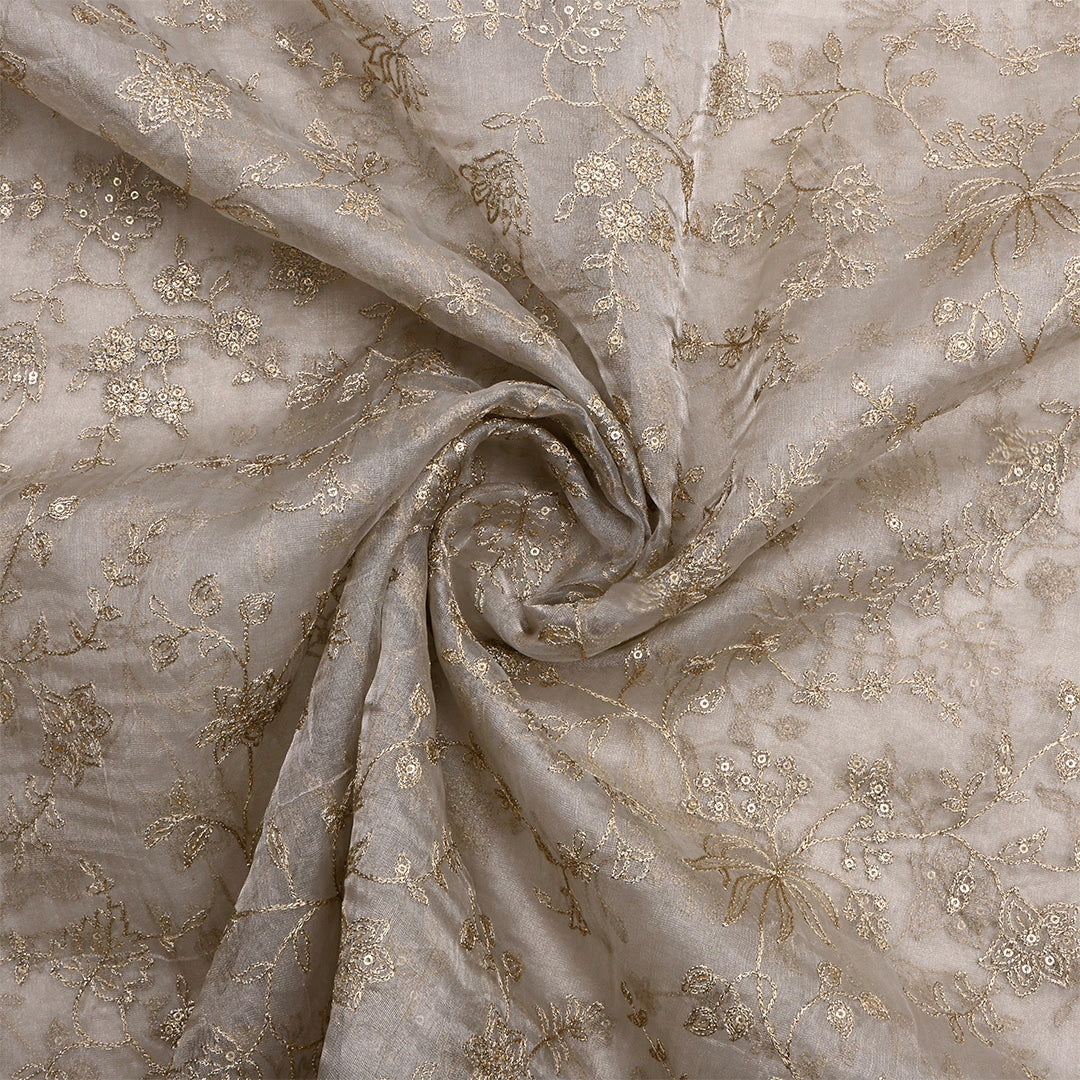 Silver Organza Zari Embroidered Fabric