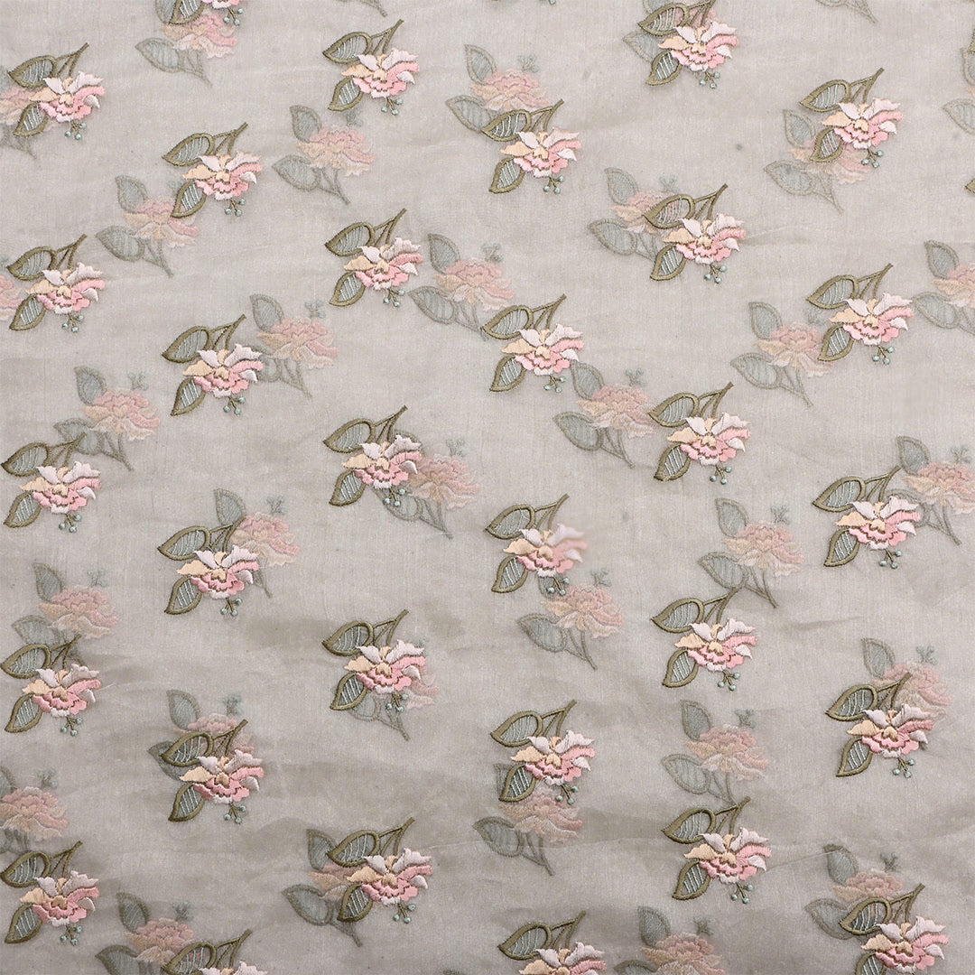 Silver Tissue Floral Embroidered Fabric