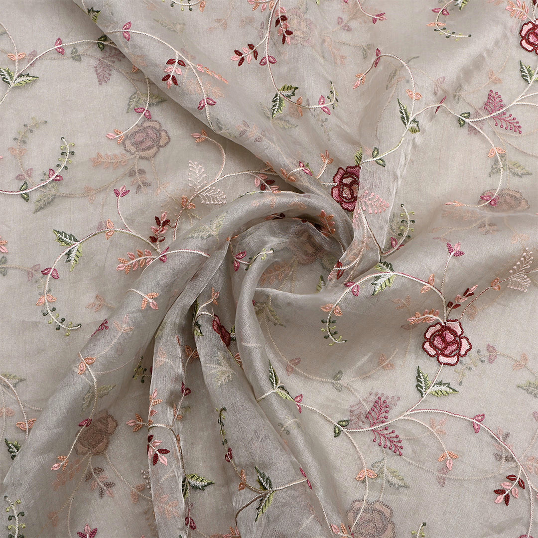 Silver Tissue Embroidered Fabric