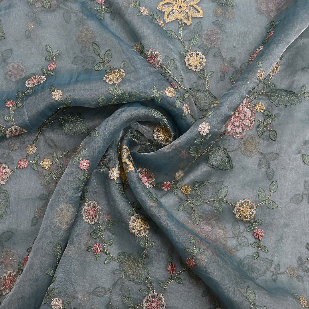Mid Gray Tissue Embroidered Fabric