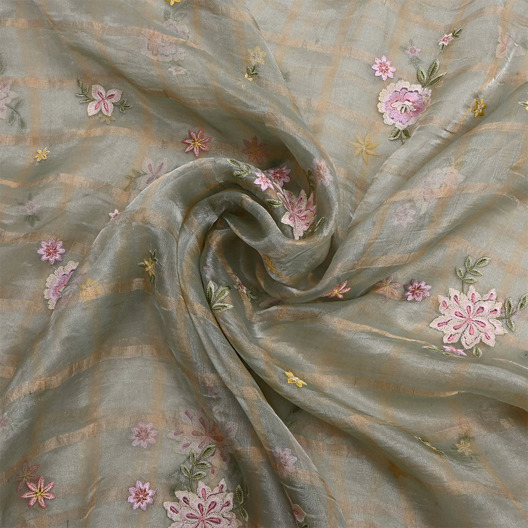 Pale Green Tissue Embroidered Fabric