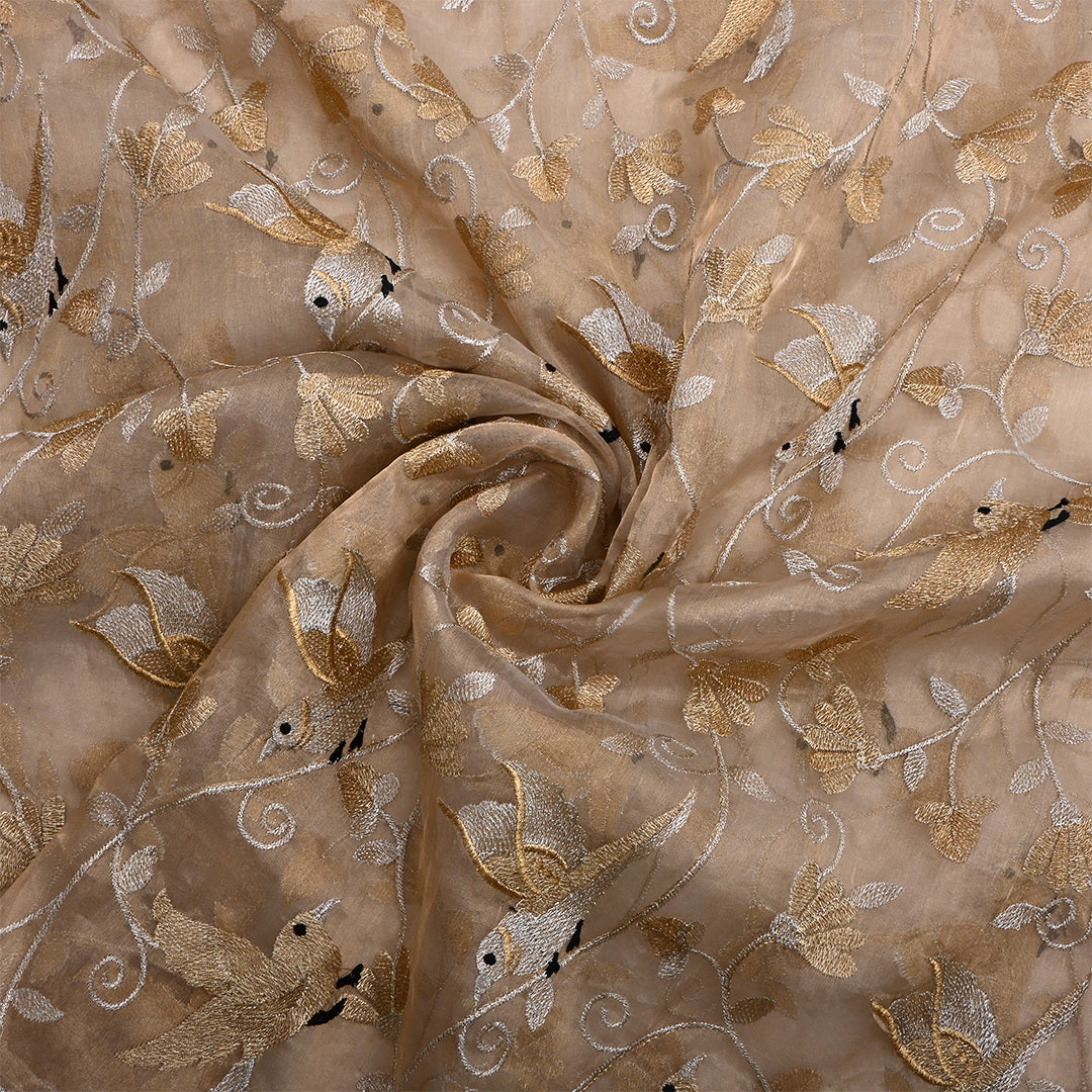 Almond Beige Tissue Embroidered Fabric