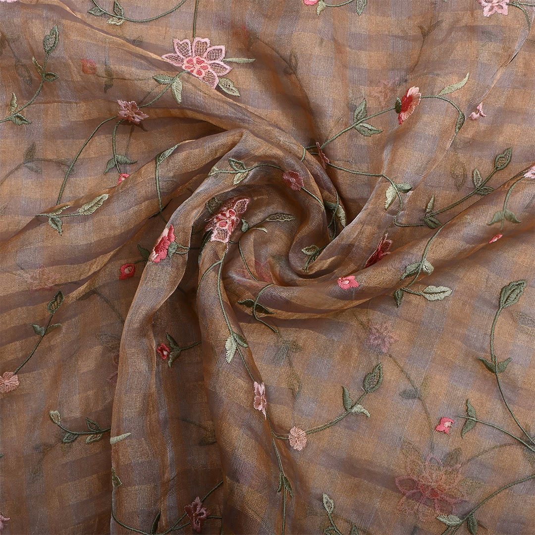 Dark Gray Tissue Embroidered Vine Fabric