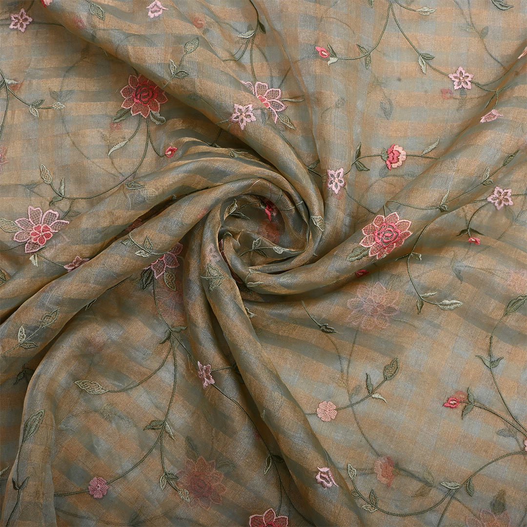 Light Mint Green Tissue Embroidered Vine Fabric