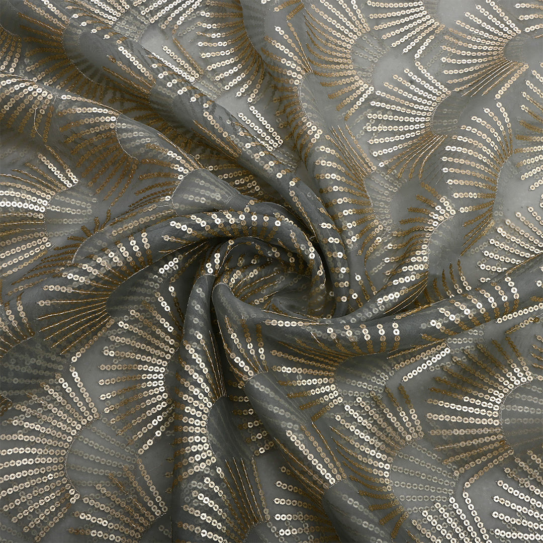 Gray Organza Sequins Work Fabric
