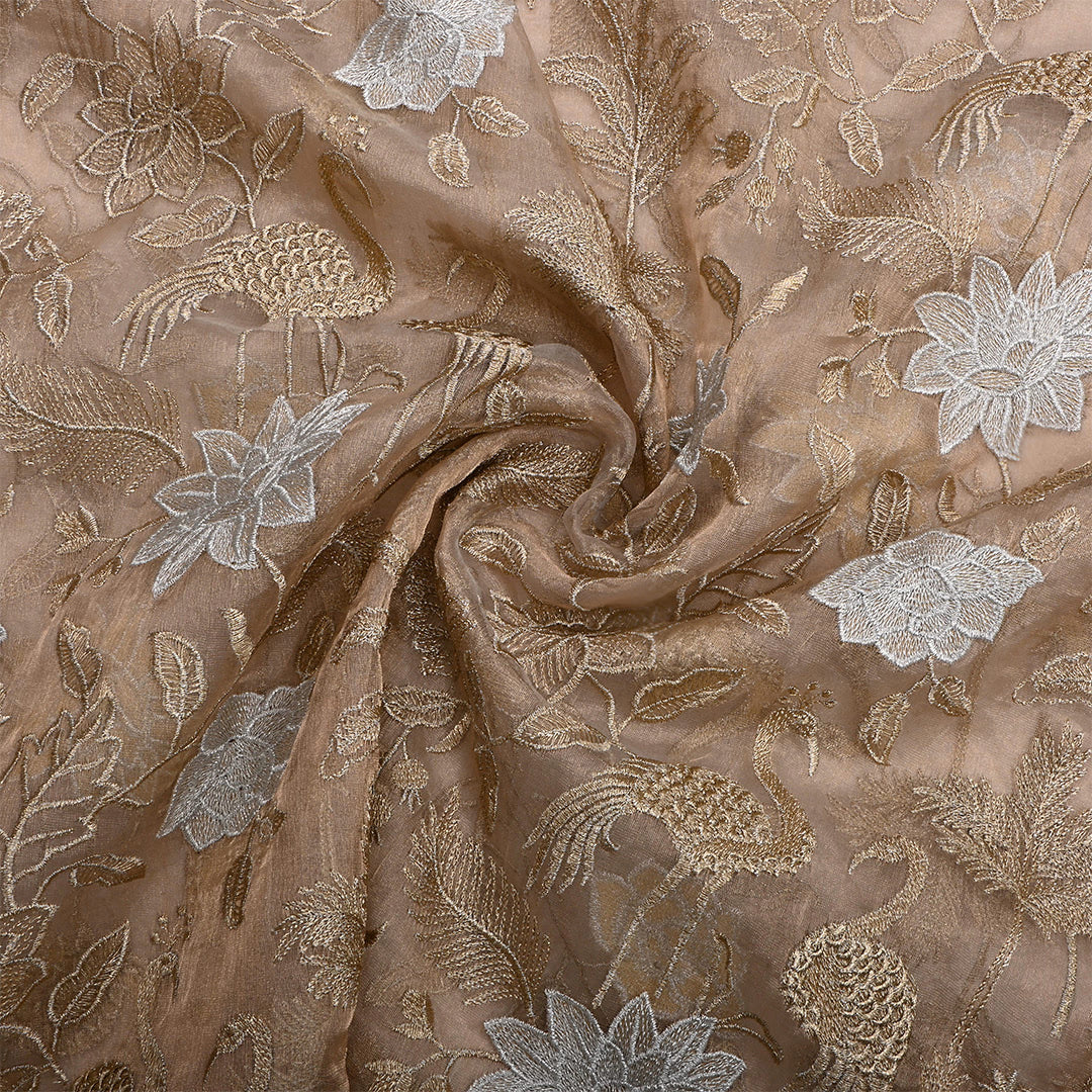 Pale Oyster Tissue Embroidered Fabric
