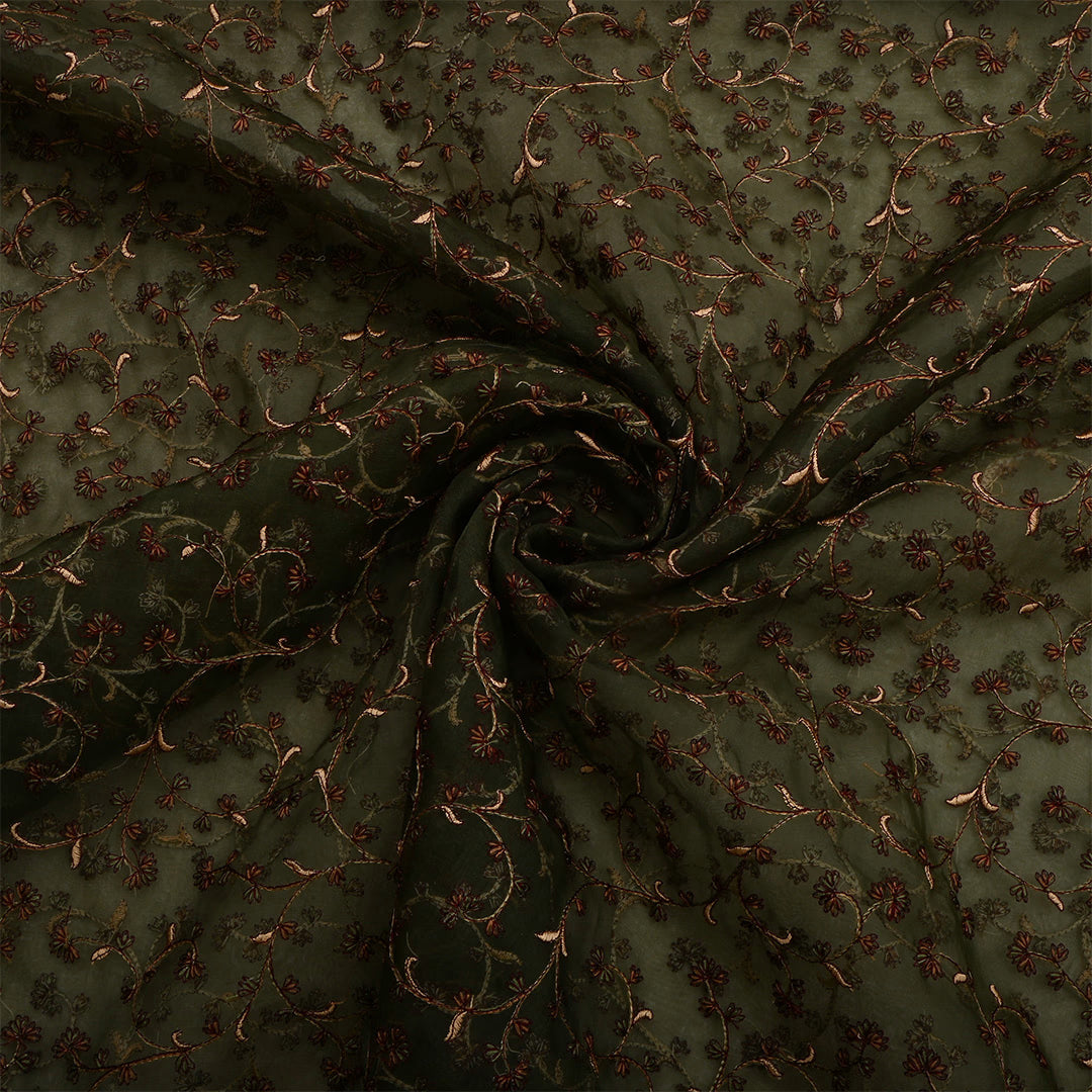 Rangoon Green Organza Thread Work Fabric