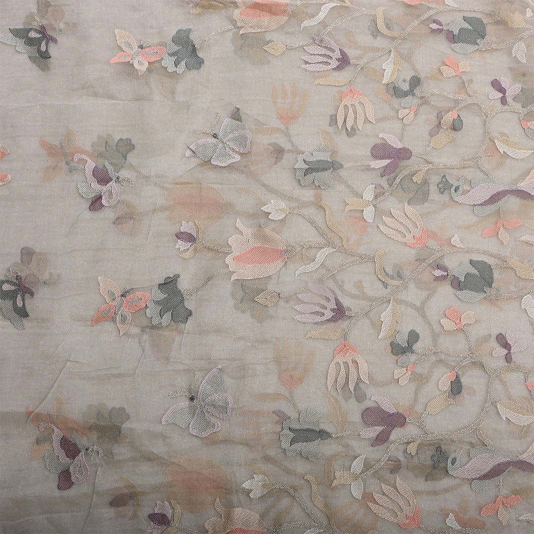 Silver Tissue Embroidered Fabric