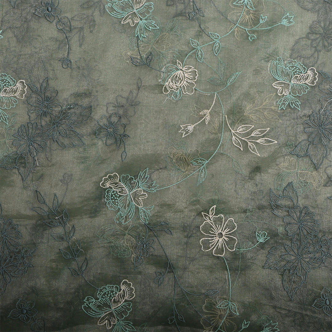 Storm Dust Green Tissue Embroidered Fabric