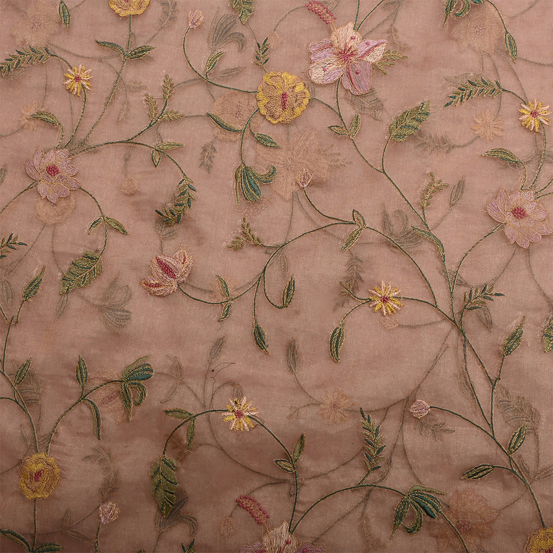 Pale Taupe Tissue Embroidered Fabric