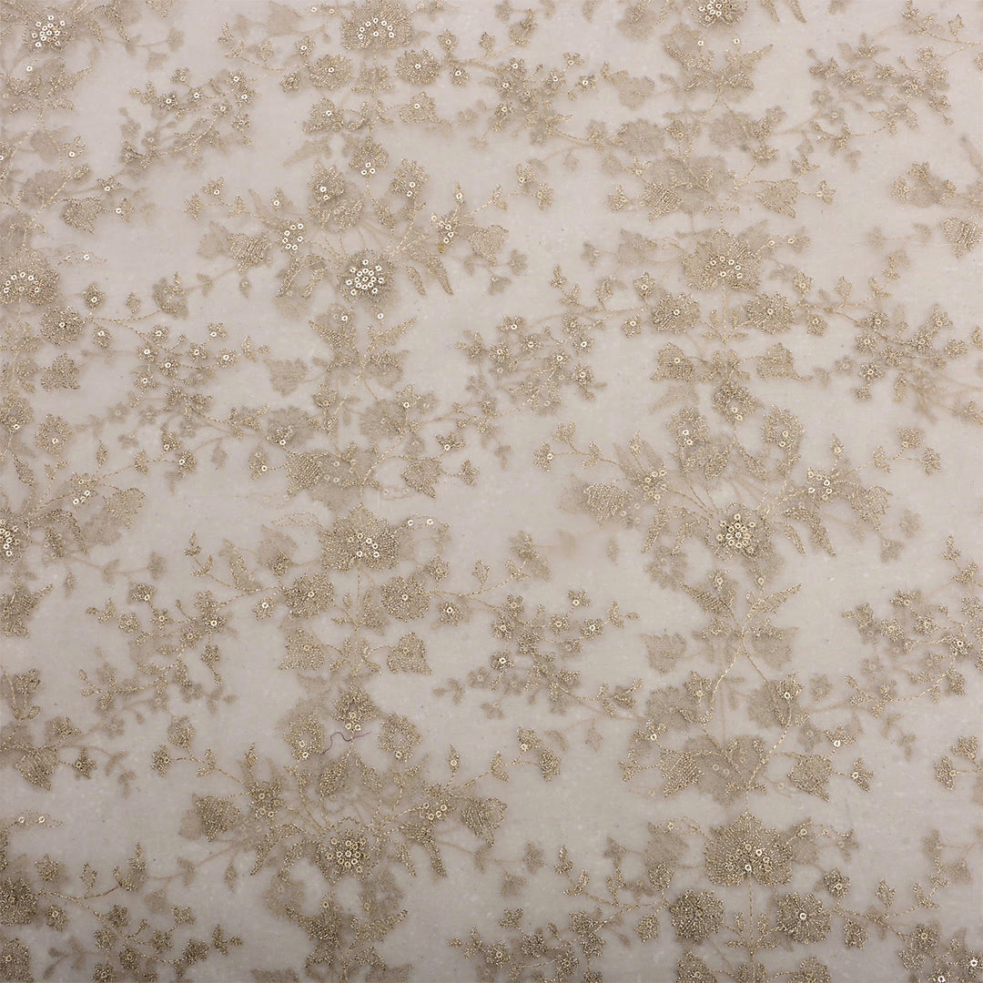 Off White Organza Zari Embroidered Fabric