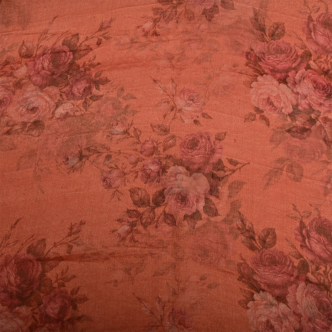 Cumin Red Tissue Floral Printed Fabric