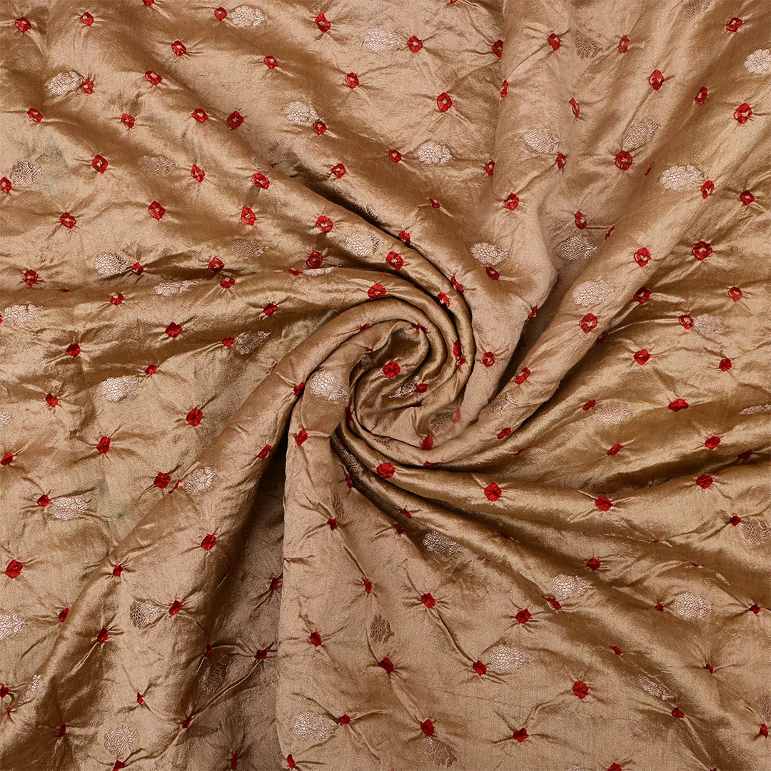 Light Taupe Silk Bandhani Fabric