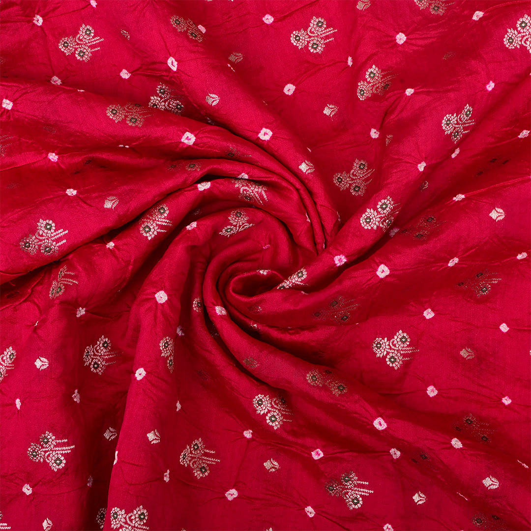 Shiraz Red Silk Bandhani Fabric With Motifs