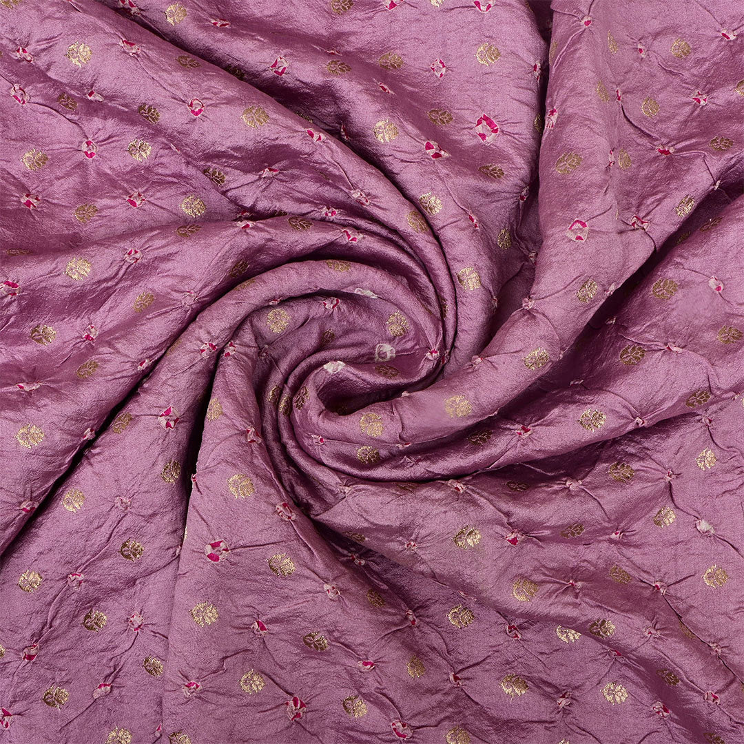 Light Mauve Silk Bandhani Fabric With Floral Motifs