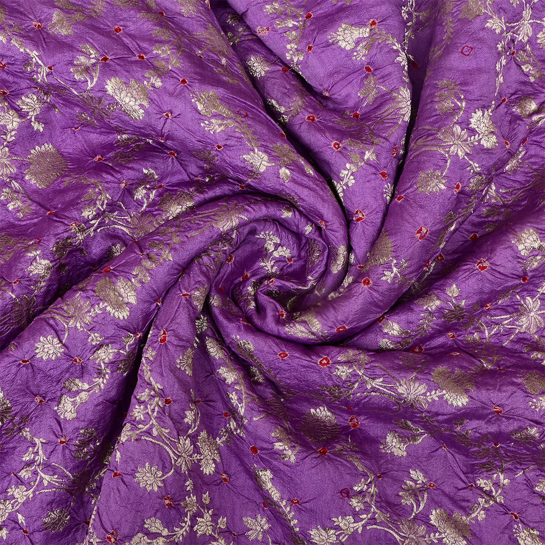 Eminence Purple Magenta Silk Bandhani Fabric With Floral Motifs