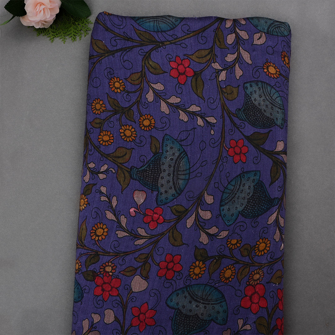 Cloud Burst Purple Dupion Fabric With Digital Print