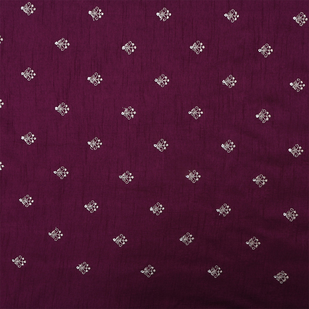 Barrosa Magenta Red Silk Fabric With Embroidery Work