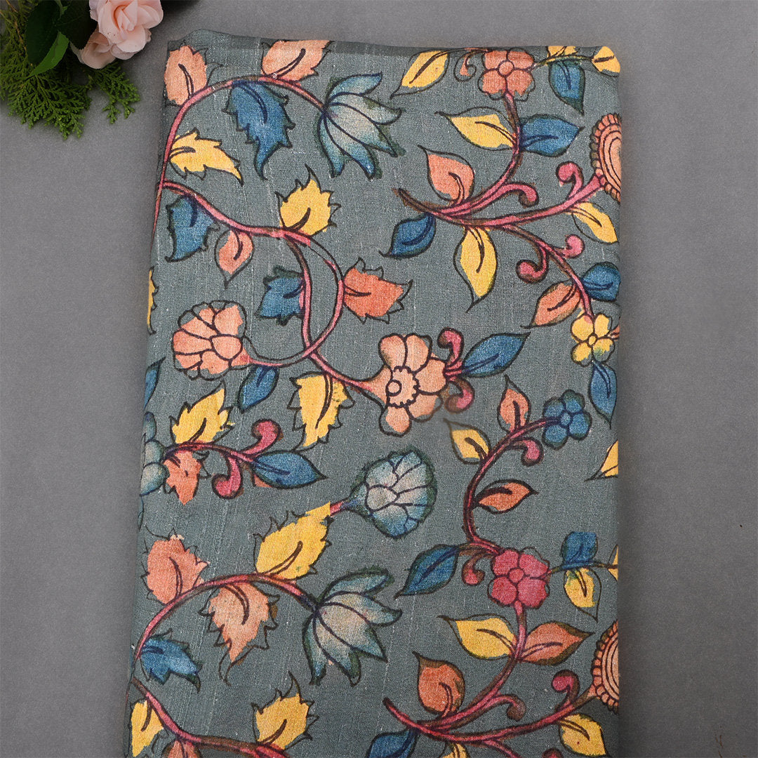 Dove Gray Dupion Fabric With Digital Print