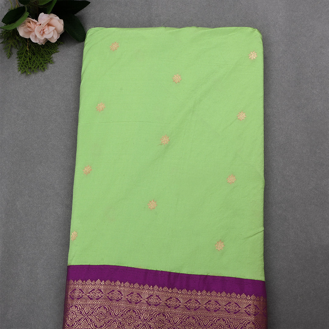 Pistachio Green Jamawar Silk Fabric With Contrast Border