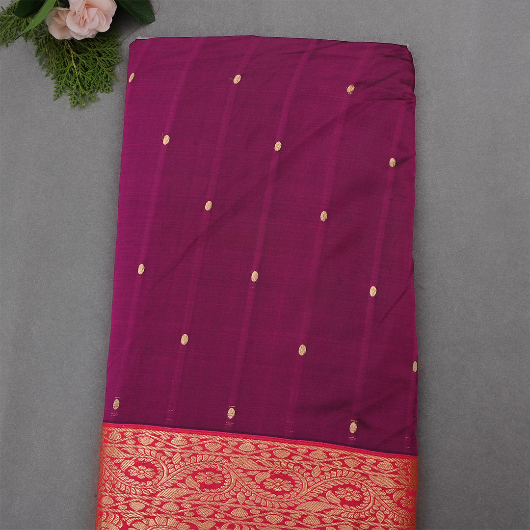 Pansy Purple Jamawar Silk Fabric With Contrast Border