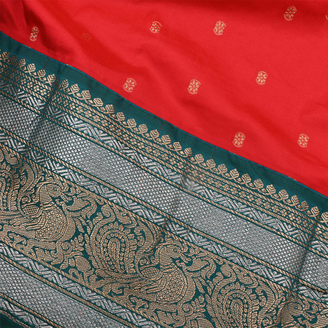 Rose Madder Red Jamawar Silk Fabric With Buttis