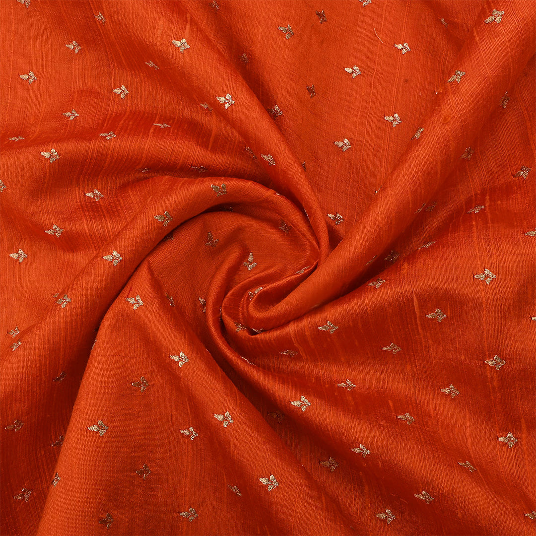 Sinopia Orange Dupion Raw Silk Zari Embroidered Fabric
