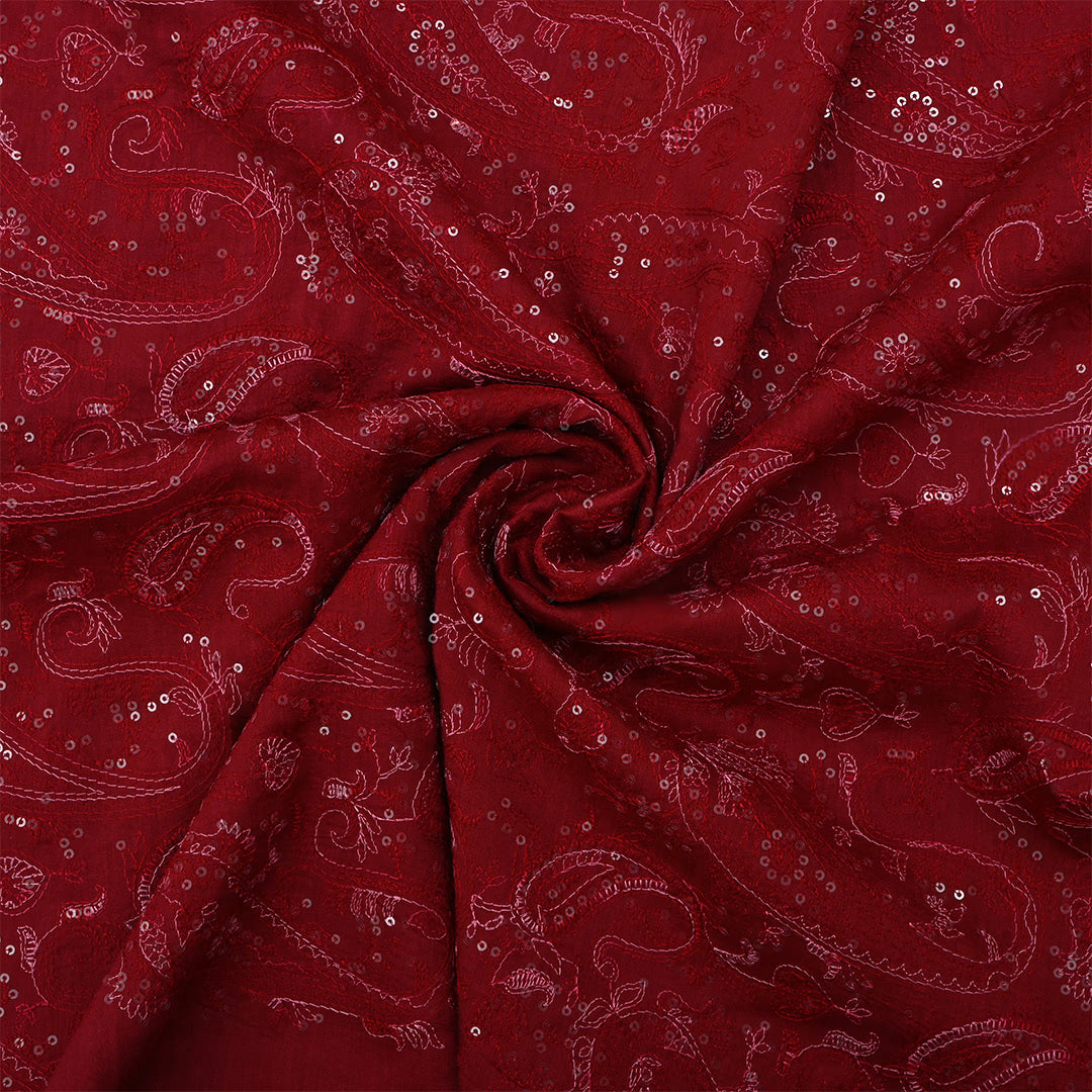 Falu Red Moonga Tussar Thread Work Fabric