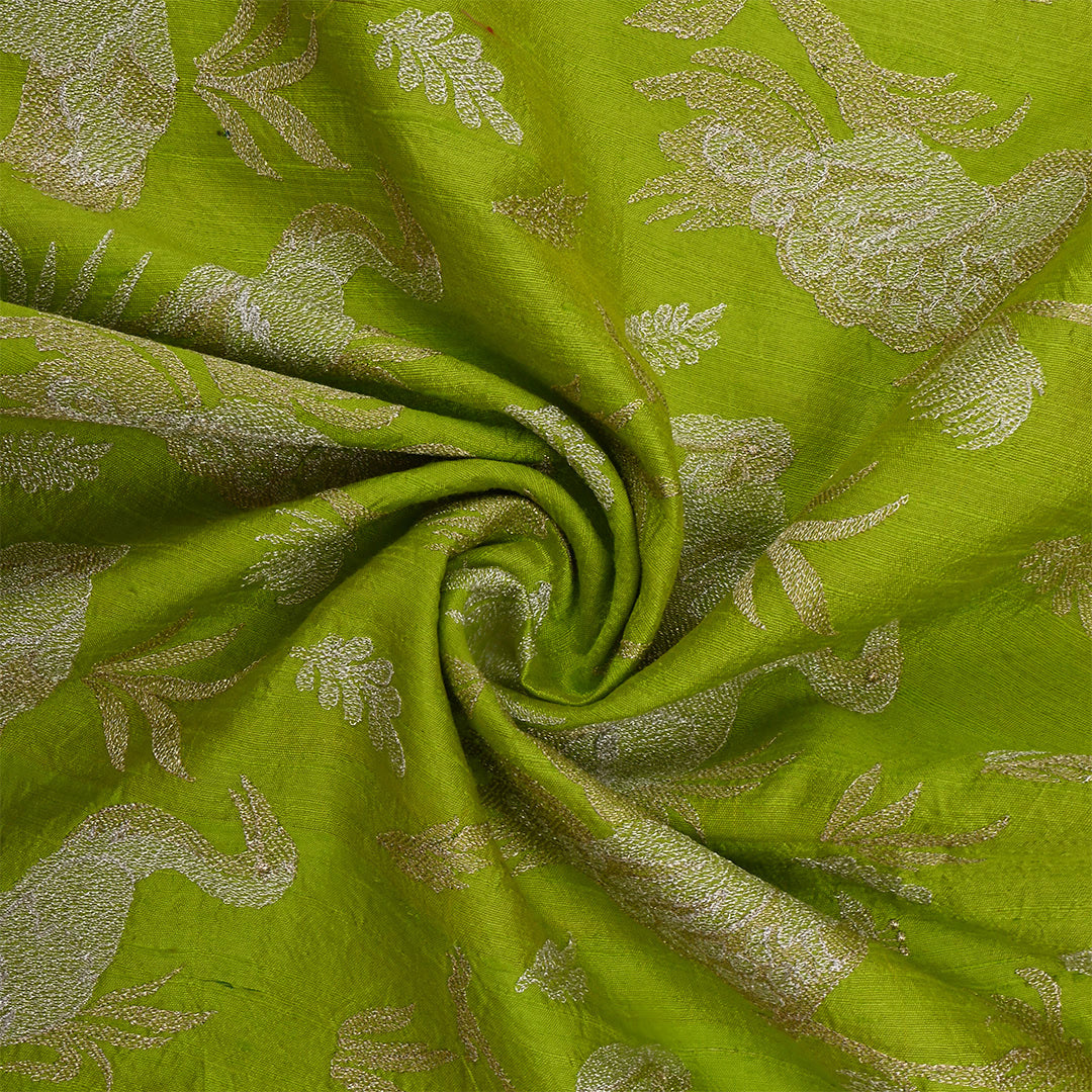 Green Onion Dupion Raw Silk Weaved Fabric
