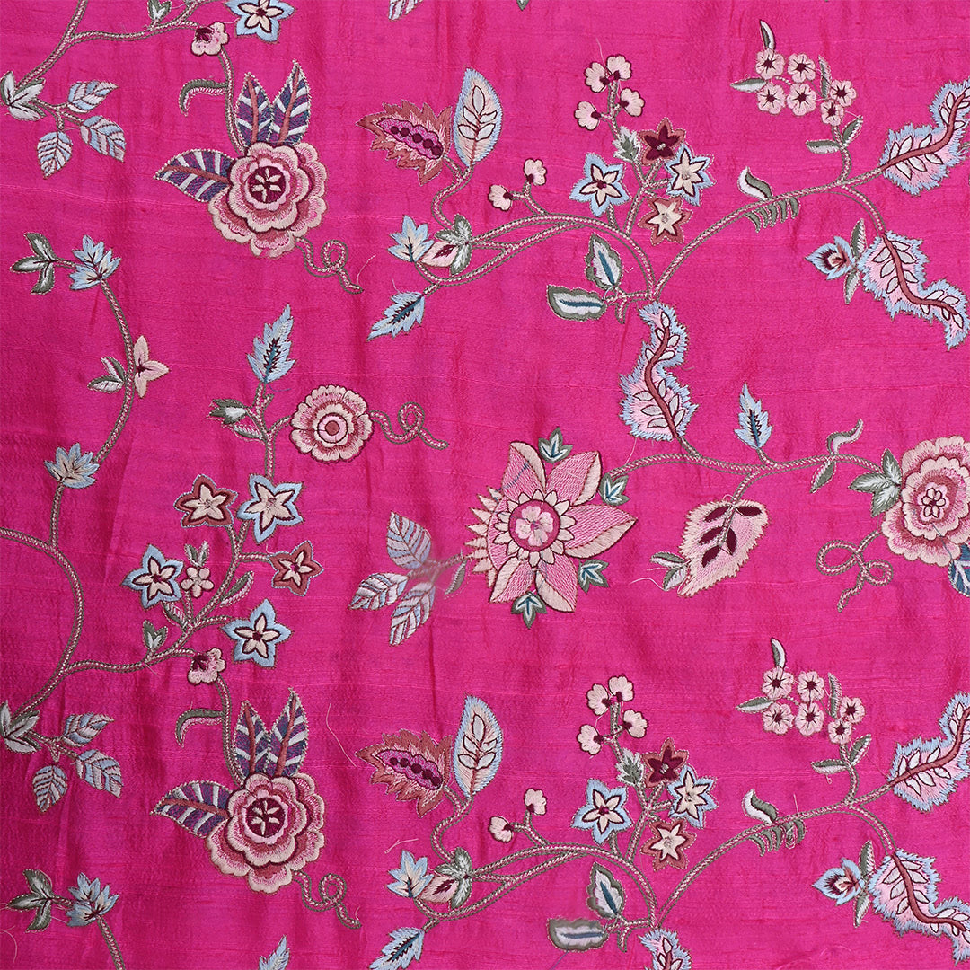 Burnt Pink Dupion Raw Silk Embroidered Fabric