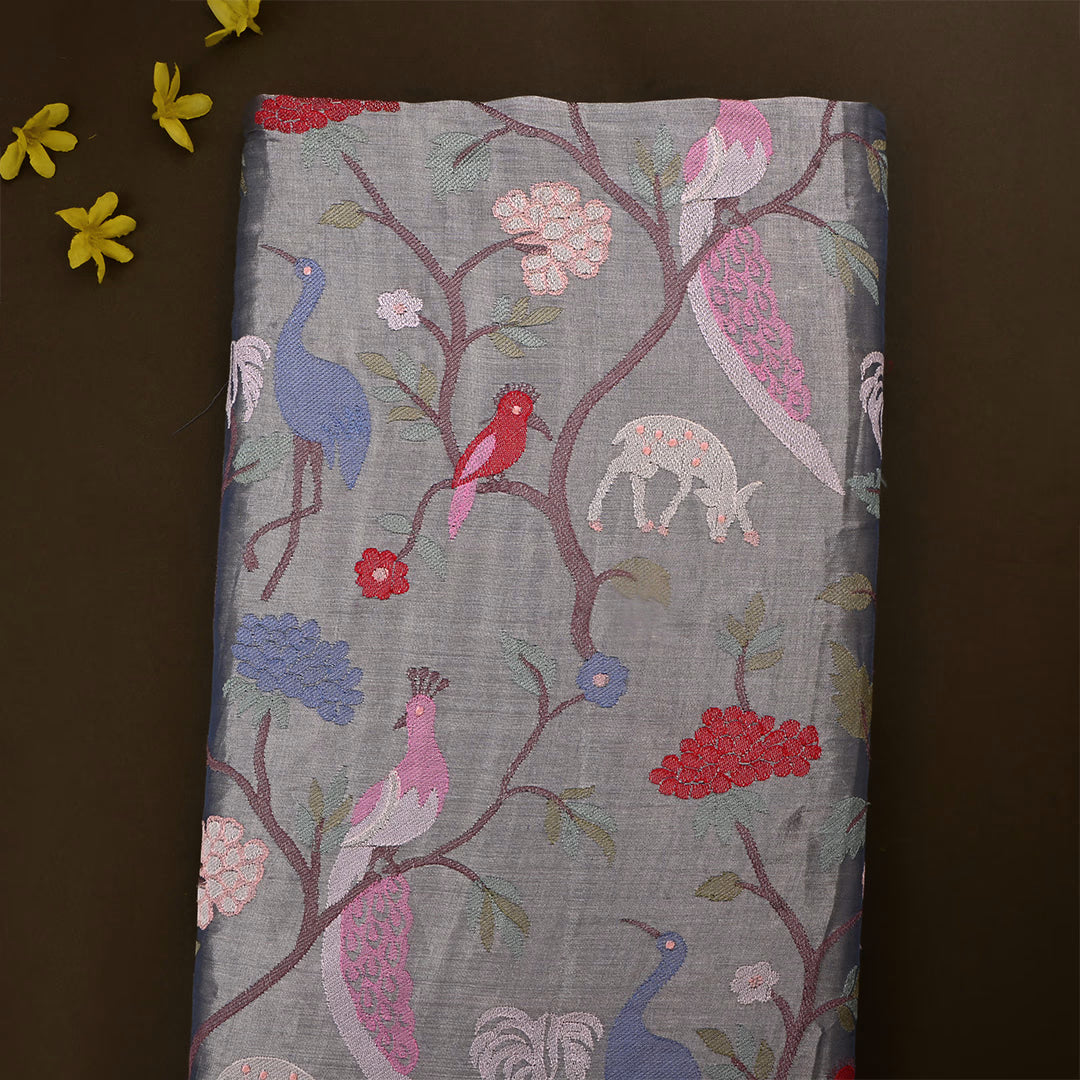 Cloud Gray Tissue Embroidered Fabric
