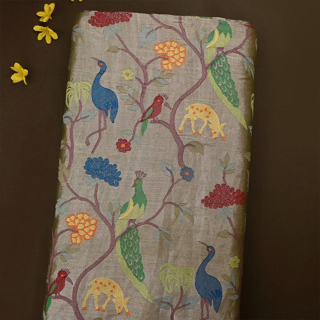 Pale Oyster Tissue Embroidered Fabric