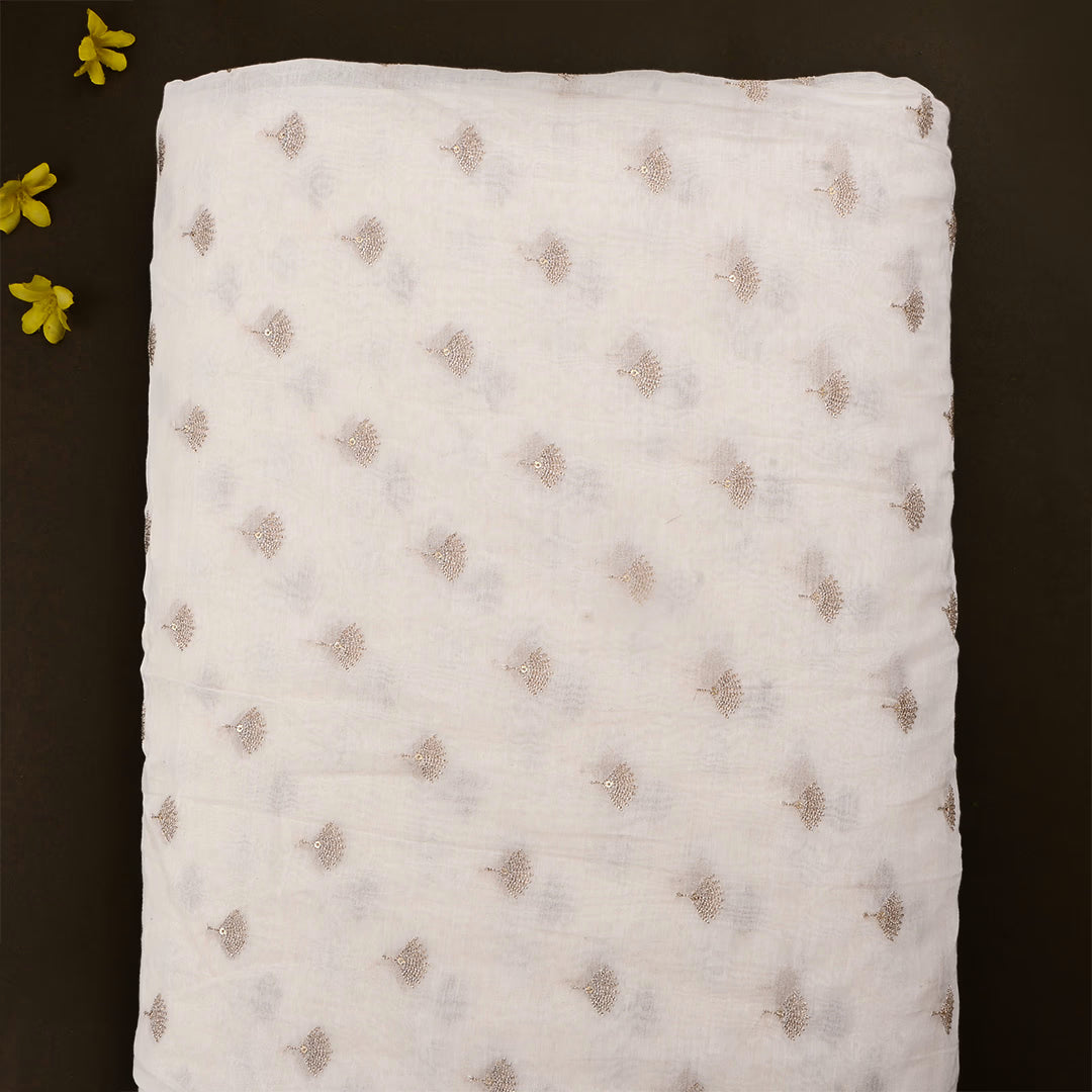 Pale Slate Chanderi Embroidered Fabric